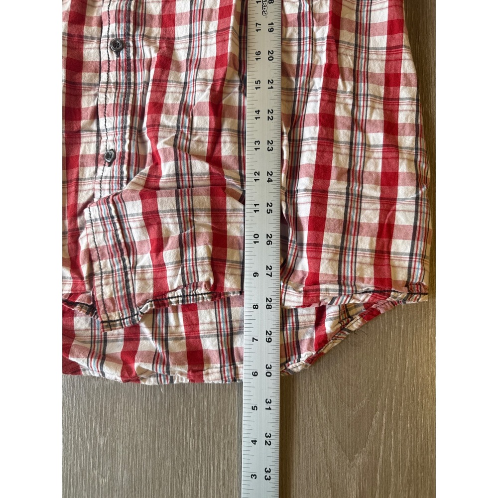 Buffalo David Bitton Mens 2XL Red White Plaid Western Short Sleeve Button Shirt - Picture 7 of 10